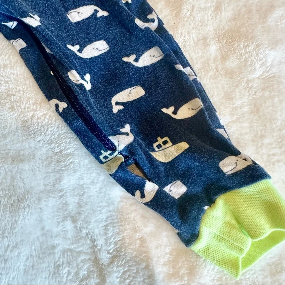 Carter's Navy and Lime Whale Print Long Sleeve One Piece - Size: 24M